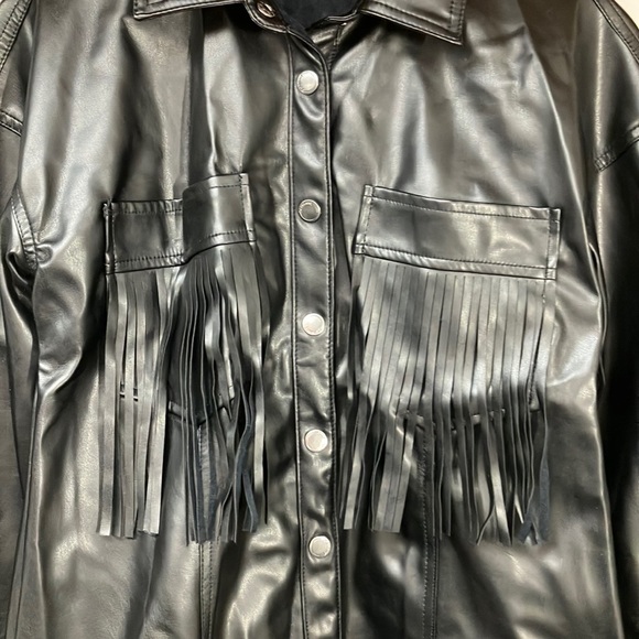 Blank NYC size small faux leather fringe black jacket EUC - Picture 2 of 7